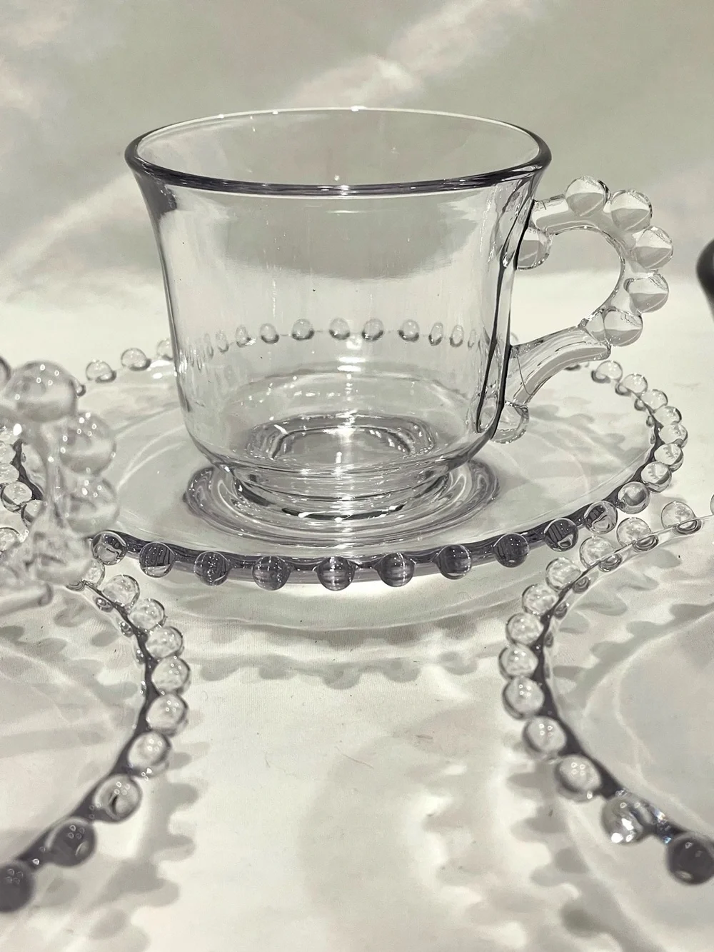 Imperial Glass “Candlewick” Crystal Beaded Teacup & Saucer Set (x3) | VTG | EUC